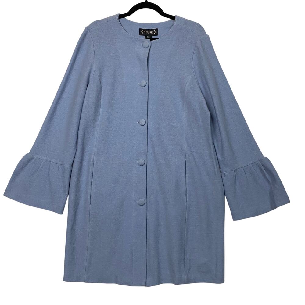 Nanette Lepore Women's Light Blue 100% Wool Bell Sleeve Coat Size Large NWT